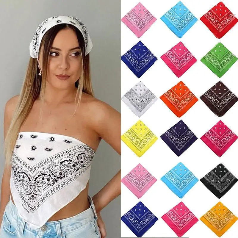 Vintage Style Print Bandana Hair Bands for Girls Women Headband Square Scarf Face Mask Cross Turban Bandanas Headwear