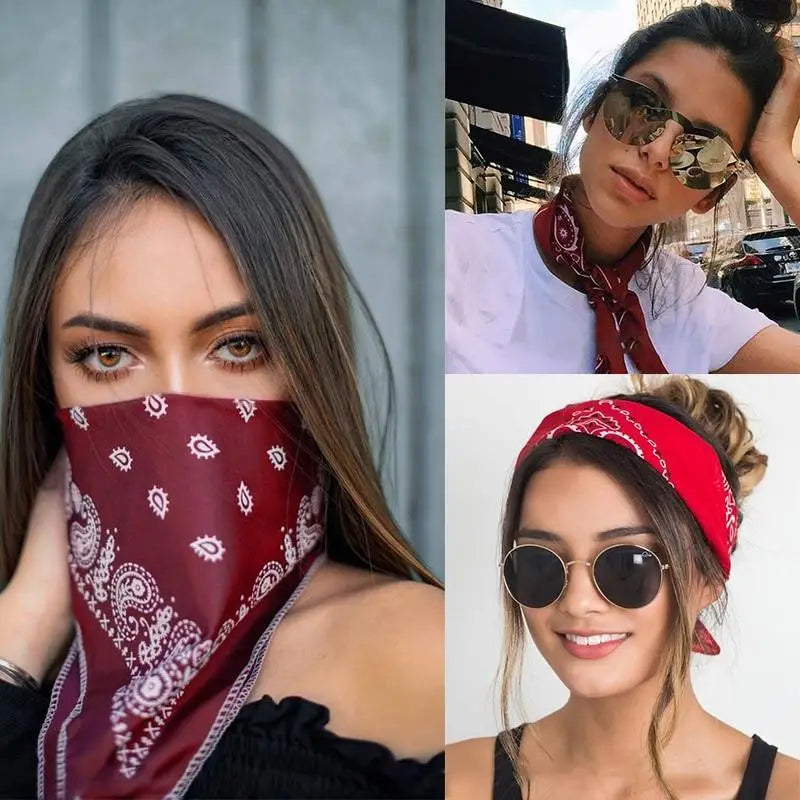 Vintage Style Print Bandana Hair Bands for Girls Women Headband Square Scarf Face Mask Cross Turban Bandanas Headwear