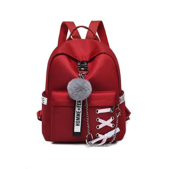 Vintage Style Waterproof Shoulder Backpack For Teenage Girls And Ladies Cute School Bags And Book Bag For Girls - Red