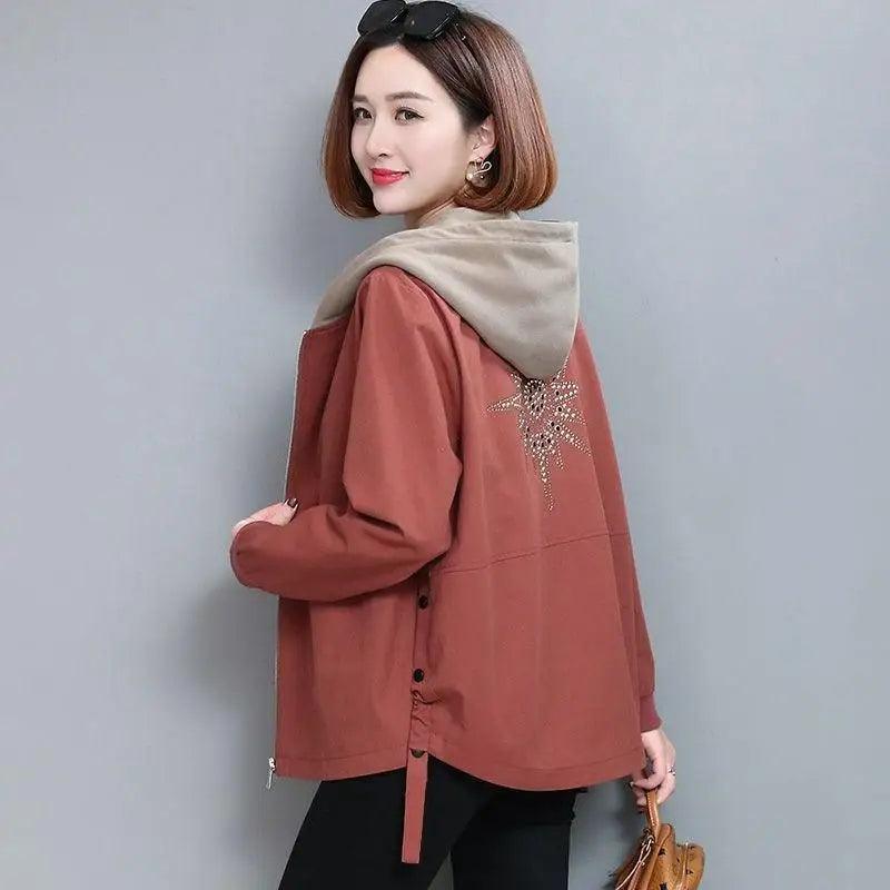 Vintage Style Women’s Coat Hooded Jacket Long Sleeve Zipper Pockets Casual Windbreaker Basic Jackets Outerwear Plus