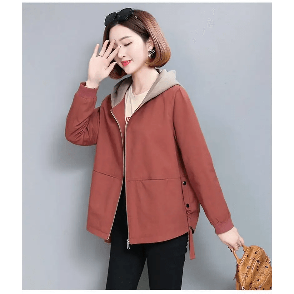 Vintage Style Women’s Coat Hooded Jacket Long Sleeve Zipper Pockets Casual Windbreaker Basic Jackets Outerwear Plus