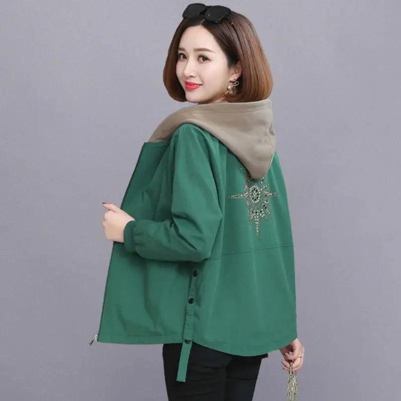 Vintage Style Women’s Coat Hooded Jacket Long Sleeve Zipper Pockets Casual Windbreaker Basic Jackets Outerwear Plus