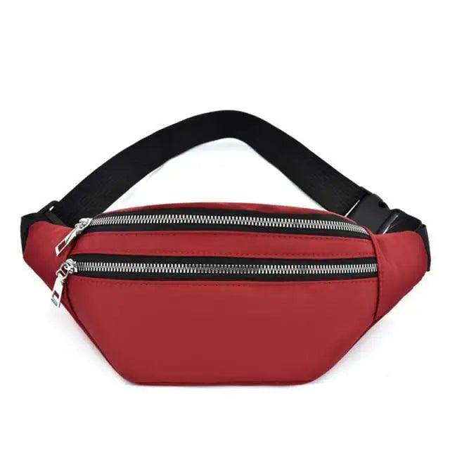 Waterproof Travel Unisex Fanny Pack Simple Design Waist Bags Fashion Bum Bag Trendy Cross Body Chest Bags - Red