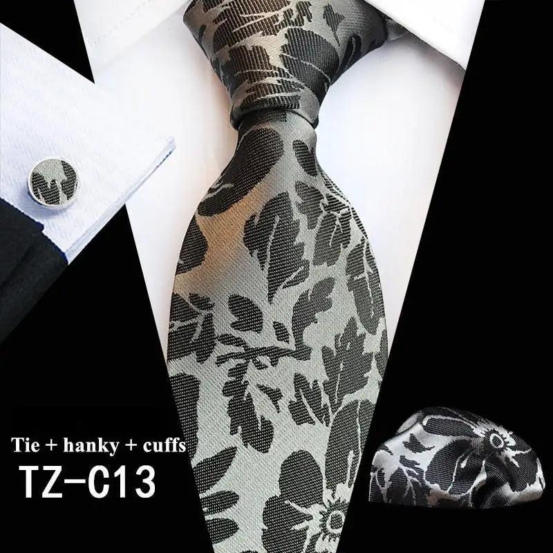 Wedding Bridegroom Floral Print Silk Necktie With Cufflinks Set Fashion High Quality Necktie Set For Men - 6