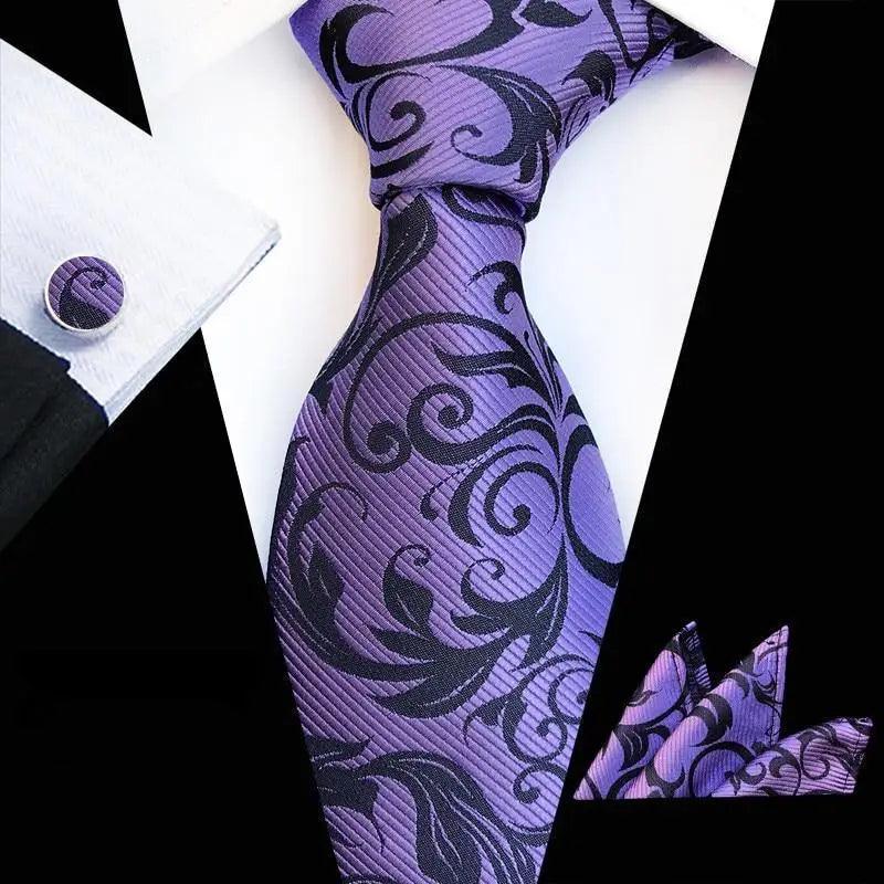 Wedding Bridegroom Floral Print Silk Necktie With Cufflinks Set Fashion High Quality Necktie Set For Men - 19