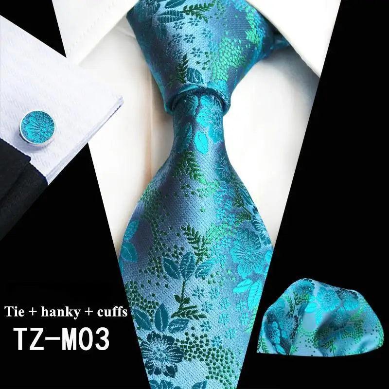 Wedding Bridegroom Floral Print Silk Necktie With Cufflinks Set Fashion High Quality Necktie Set For Men - 2