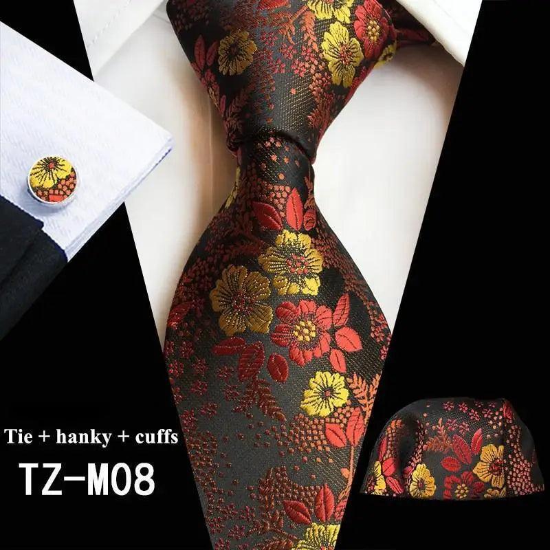 Wedding Bridegroom Floral Print Silk Necktie With Cufflinks Set Fashion High Quality Necktie Set For Men - 5