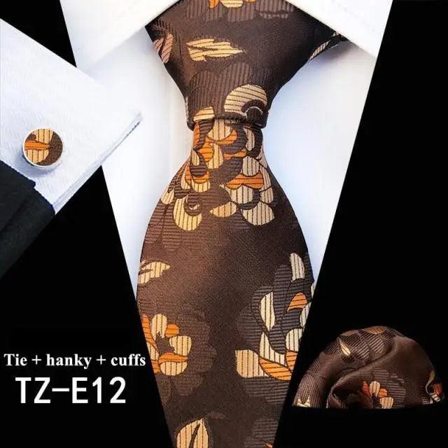 Wedding Bridegroom Floral Print Silk Necktie With Cufflinks Set Fashion High Quality Necktie Set For Men - 17