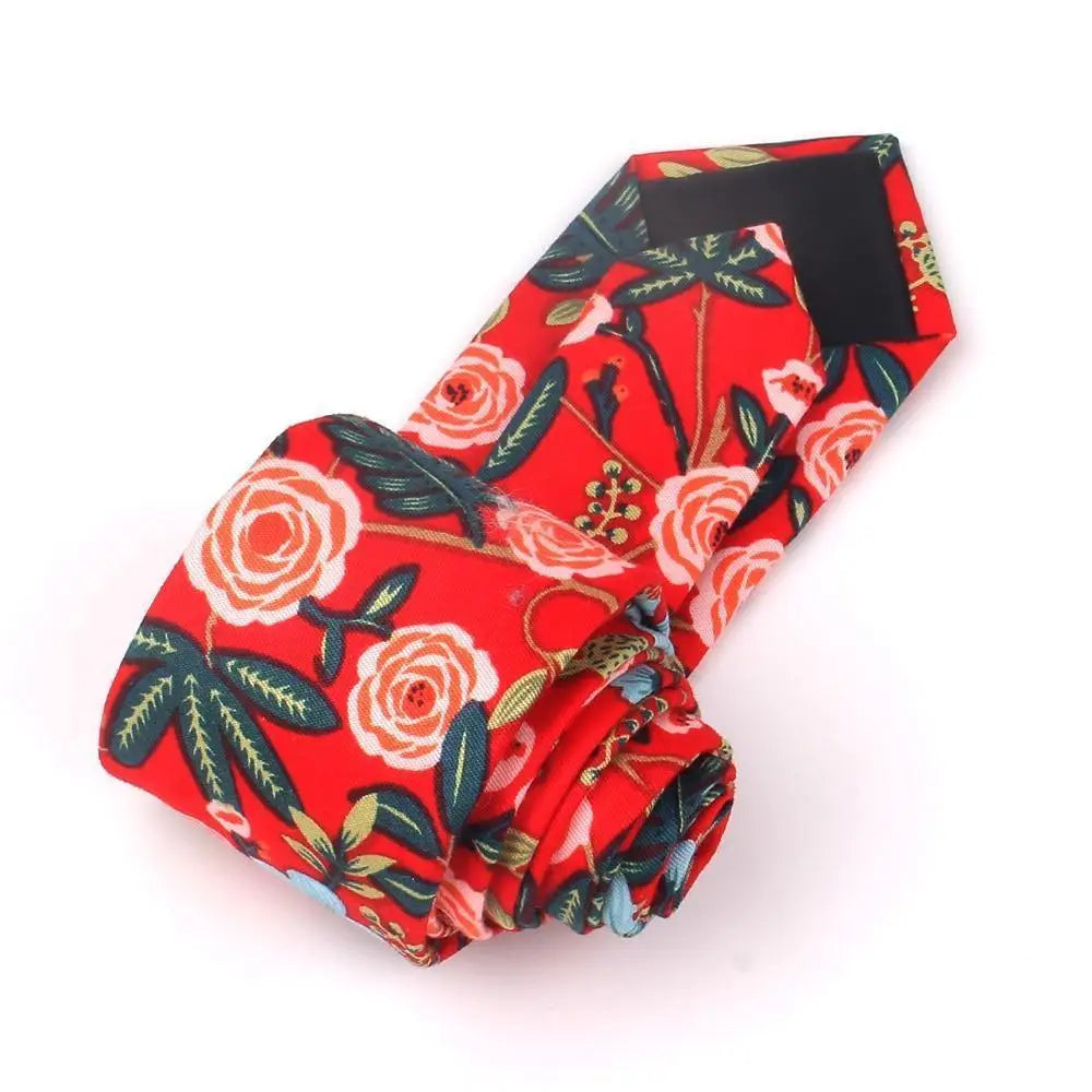 Wedding Men Floral Tie Skinny Cotton Casual Neck Tie Elegant Neckties Flower Print Fashionable Design - STIL7799OLPOL