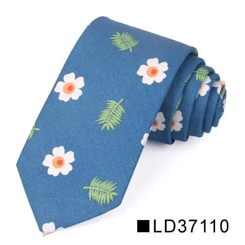 Wedding Men Floral Tie Skinny Cotton Casual Neck Tie Elegant Neckties Flower Print Fashionable Design - 10