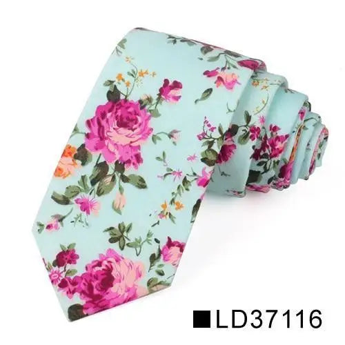 Wedding Men Floral Tie Skinny Cotton Casual Neck Tie Elegant Neckties Flower Print Fashionable Design - 8