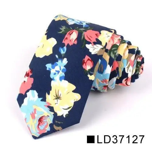 Wedding Men Floral Tie Skinny Cotton Casual Neck Tie Elegant Neckties Flower Print Fashionable Design - 18