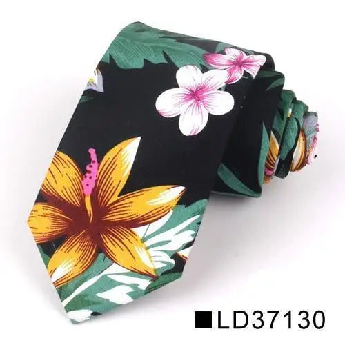 Wedding Men Floral Tie Skinny Cotton Casual Neck Tie Elegant Neckties Flower Print Fashionable Design - 16