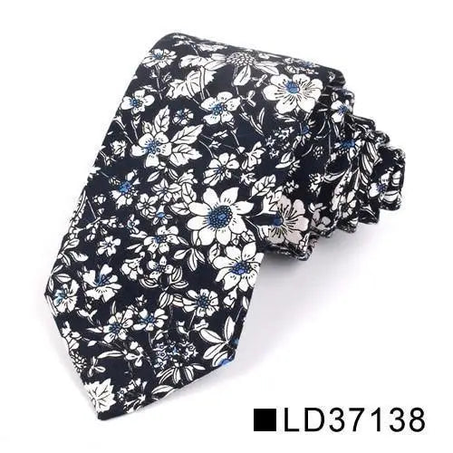 Wedding Men Floral Tie Skinny Cotton Casual Neck Tie Elegant Neckties Flower Print Fashionable Design - 4