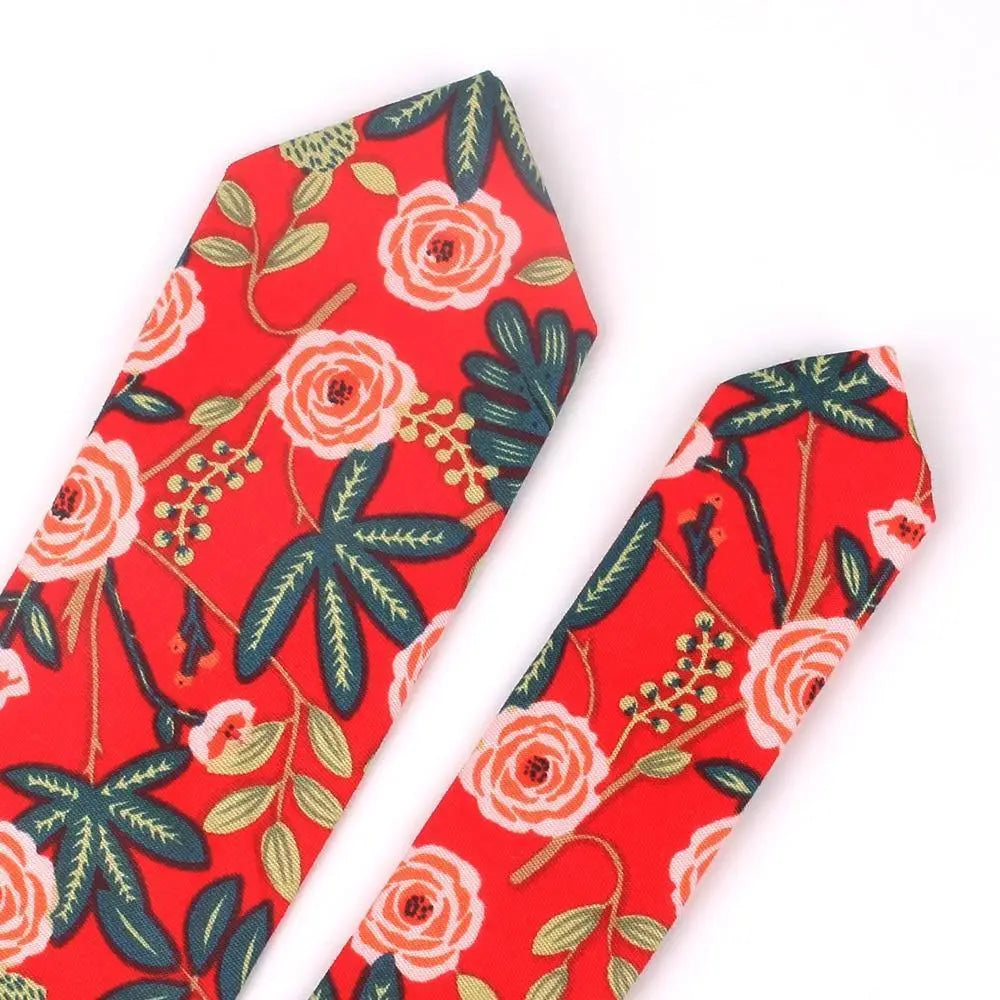 Wedding Men Floral Tie Skinny Cotton Casual Neck Tie Elegant Neckties Flower Print Fashionable Design - STIL7799OLPOL