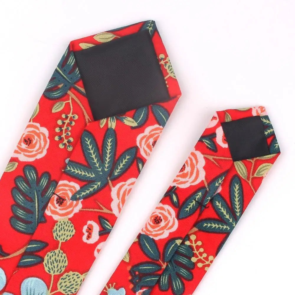 Wedding Men Floral Tie Skinny Cotton Casual Neck Tie Elegant Neckties Flower Print Fashionable Design - STIL7799OLPOL