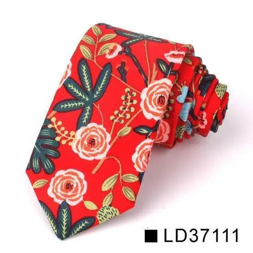 Wedding Men Floral Tie Skinny Cotton Casual Neck Tie Elegant Neckties Flower Print Fashionable Design - 11