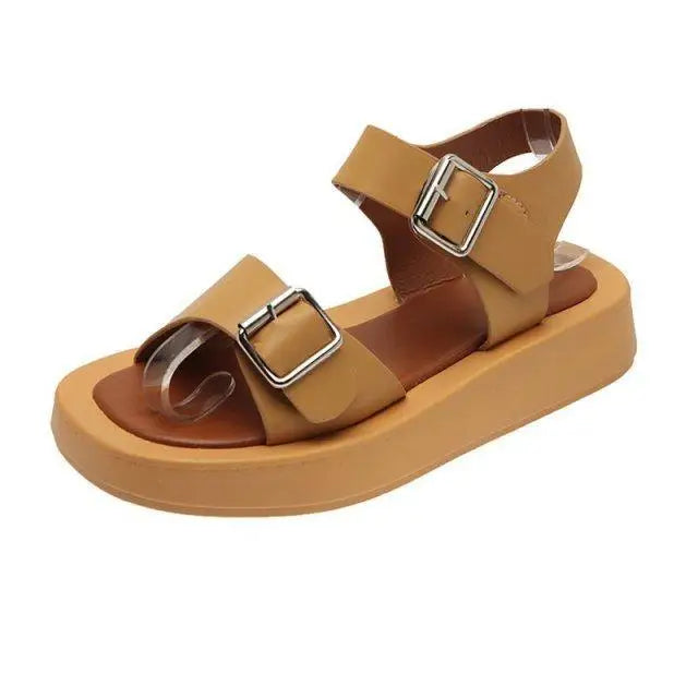 White Womans Sandals Flat Round Sandals Elegant Modern Buckle Strap Comfort Design - ALLURELATION - 502, Beach Sandals, Buckle Strap, Buckle Strap Sandals, Casual Womens Shoes, Classic Women's Sandals, Comfort Sandals, Elegant Sandals, Leather Strap Sandals, Round Sandals, Sandals, Shoes, Short Heels Sandals, Summer Sandals, White Sandals, Women Sandals, Women Shoes, Womens Sandals, Womens Shoes - Stevvex.com