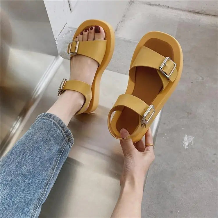 White Womans Sandals Flat Round Sandals Elegant Modern Buckle Strap Comfort Design - ALLURELATION - 502, Beach Sandals, Buckle Strap, Buckle Strap Sandals, Casual Womens Shoes, Classic Women's Sandals, Comfort Sandals, Elegant Sandals, Leather Strap Sandals, Round Sandals, Sandals, Shoes, Short Heels Sandals, Summer Sandals, White Sandals, Women Sandals, Women Shoes, Womens Sandals, Womens Shoes - Stevvex.com