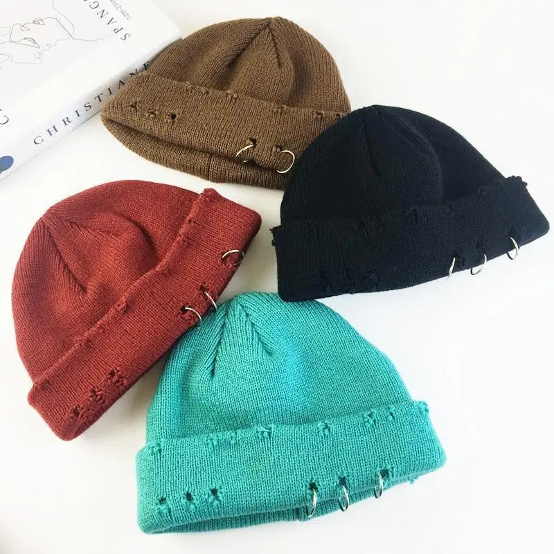 Winter Hat Women Knitted Fashion Warm Thick Hat Autumn Hip Hop Hole Beanies Unisex Basic Cap For Both Men Women Knitted