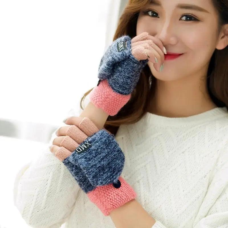 Winter Warm Thickening Wool Gloves Knitted Flip Fingerless Exposed Finger Thick Gloves Mittens Soft Cold Weather Women Gloves - STEVVEX Fashion - 717, autumn, autumn gloves, blue gloves, cute gloves, female gloves, Fingerless Gloves, glove, gloves, gloves for winter, modern gloves, Soft Gloves, stylish gloves, thick gloves, warm gloves, winter gloves - Stevvex.com