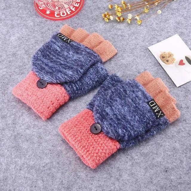 Winter Warm Thickening Wool Gloves Knitted Flip Fingerless Exposed Finger Thick Gloves Mittens Soft Cold Weather Women Gloves - STEVVEX Fashion - 717, autumn, autumn gloves, blue gloves, cute gloves, female gloves, Fingerless Gloves, glove, gloves, gloves for winter, modern gloves, Soft Gloves, stylish gloves, thick gloves, warm gloves, winter gloves - Stevvex.com