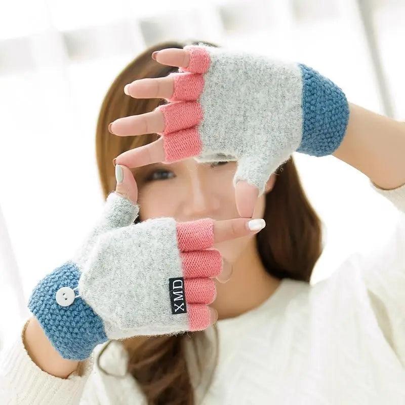 Winter Warm Thickening Wool Gloves Knitted Flip Fingerless Exposed Finger Thick Gloves Mittens Soft Cold Weather Women Gloves - STEVVEX Fashion - 717, autumn, autumn gloves, blue gloves, cute gloves, female gloves, Fingerless Gloves, glove, gloves, gloves for winter, modern gloves, Soft Gloves, stylish gloves, thick gloves, warm gloves, winter gloves - Stevvex.com