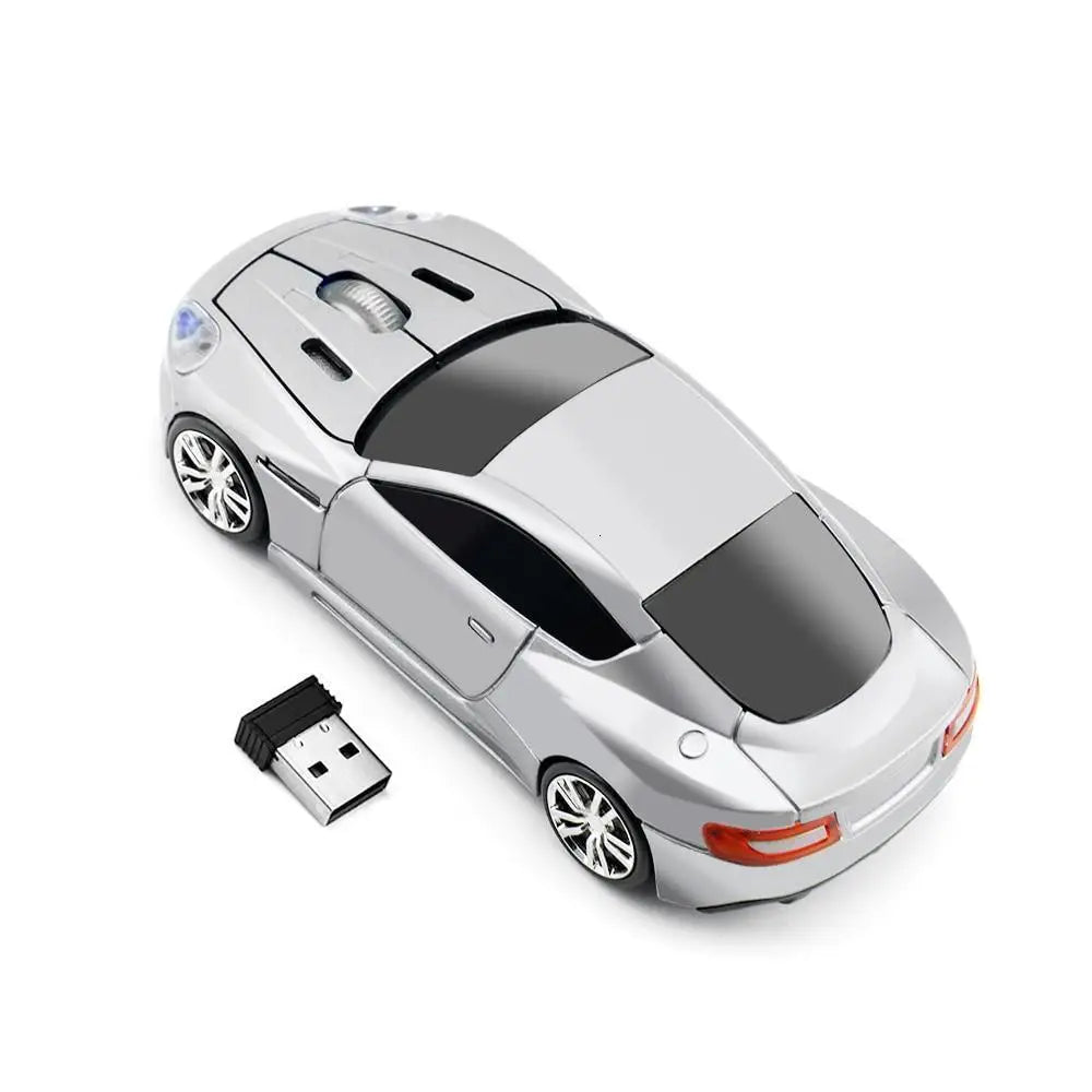 Wireless Mouse Blue Car Shaped Design 1600DPI Mouse USB Optical Ergonomic 3D Sports Car Mice For Laptop - Silver