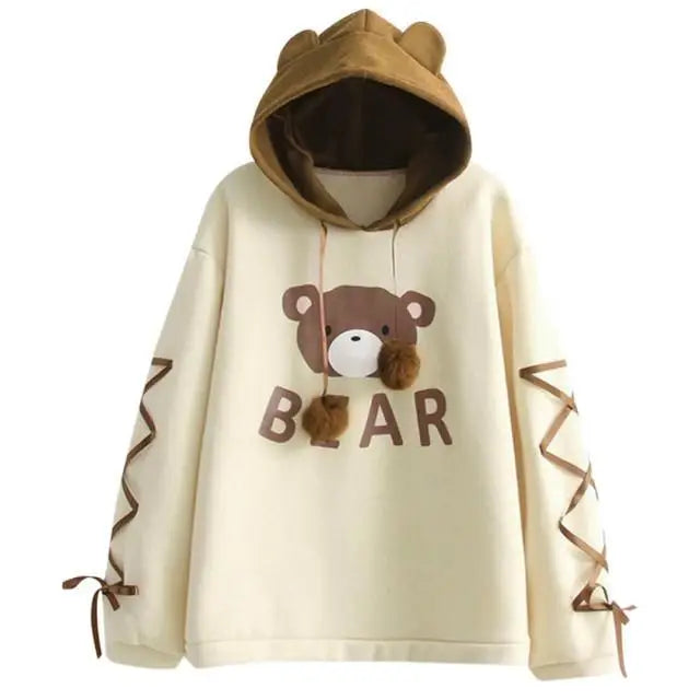 Woman A Bear Cap Hoodies Sweatshirt Top Womens Long Sleeve A Ribbon Hair Ball Cute Sweat Hooded Jumper - Treko - Casual Tracksuit, Cool Fashion, Cool Hoodies, female Fashion, Hoodies, Jaket Hoodies, Loose Hoodies, Luxury Hoodies, Modern Hoodies, New Hoodies, Stylish Hoodies, women fashion, women Hoodies- Stevvex.com