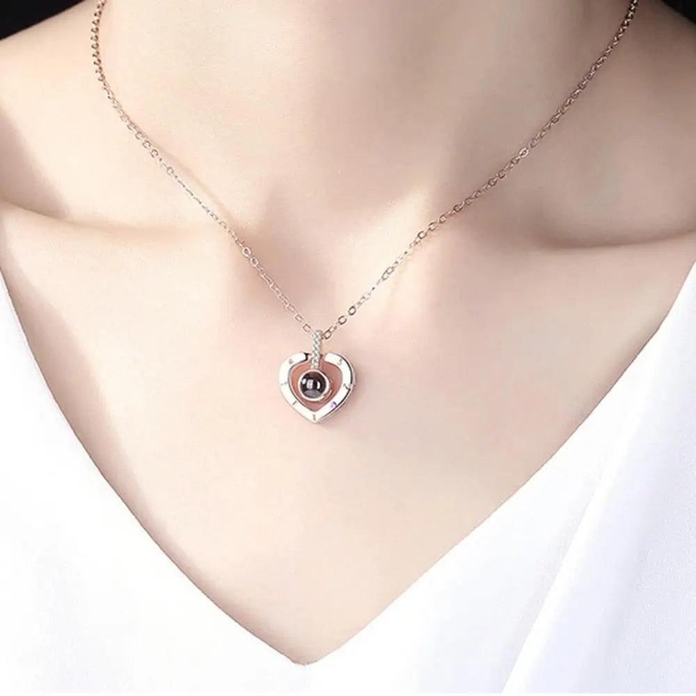 Fashion Heart Jewelry Lover Necklace With 100 Language I Love You Stainless Steel Pendant Valentine Day Gift Necklaces For Women