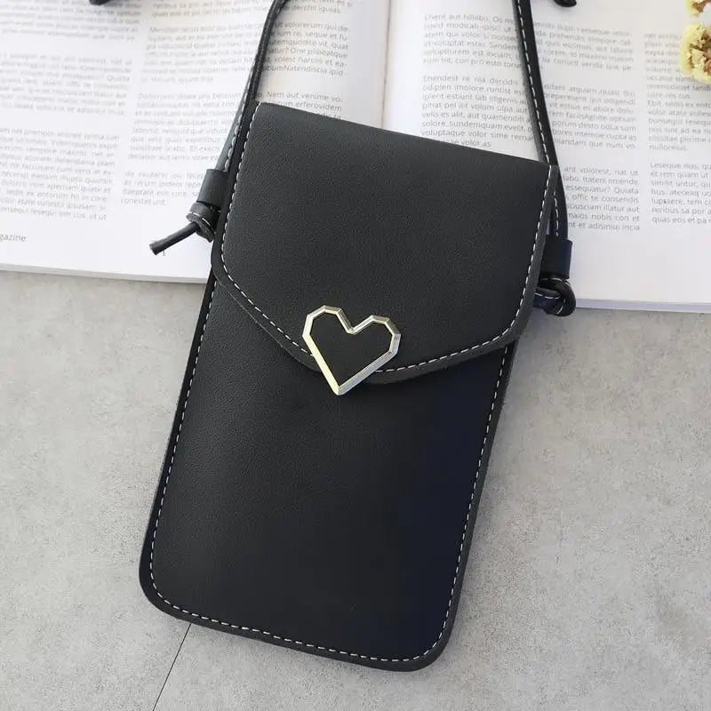 Women Bag Shoulder Transparent Bag Card Holders Girl Handbag Ladies PU Leather Clutch Phone Wallets Purse - Black