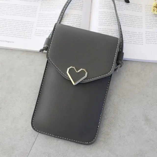 Women Bag Shoulder Transparent Bag Card Holders Girl Handbag Ladies PU Leather Clutch Phone Wallets Purse - Matte Dark