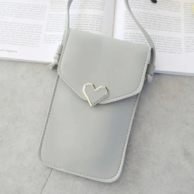 Women Bag Shoulder Transparent Bag Card Holders Girl Handbag Ladies PU Leather Clutch Phone Wallets Purse - Light Gray