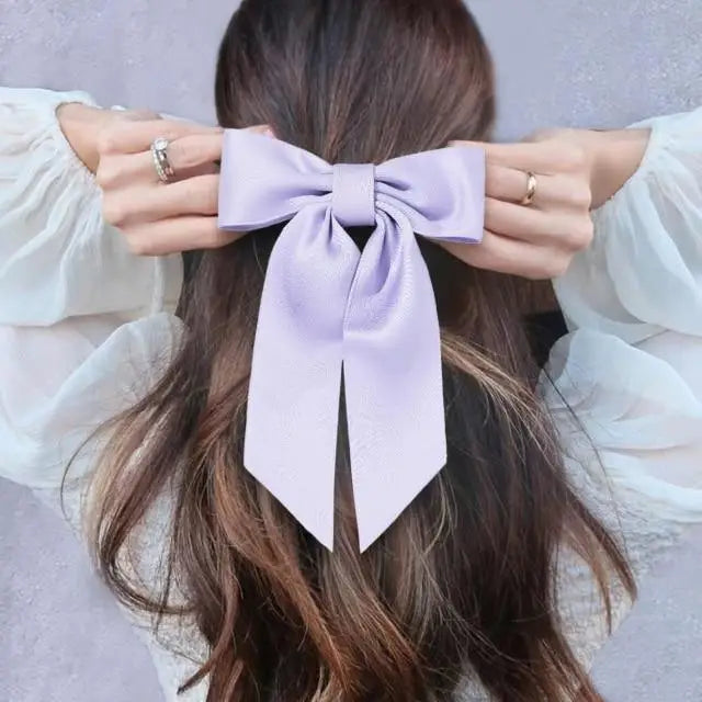 Women Cute Bowknot Big Hair Bow With Long Tassel Ribbon Charming Hair Clips Elegant Hairpin Design Hair Accessories