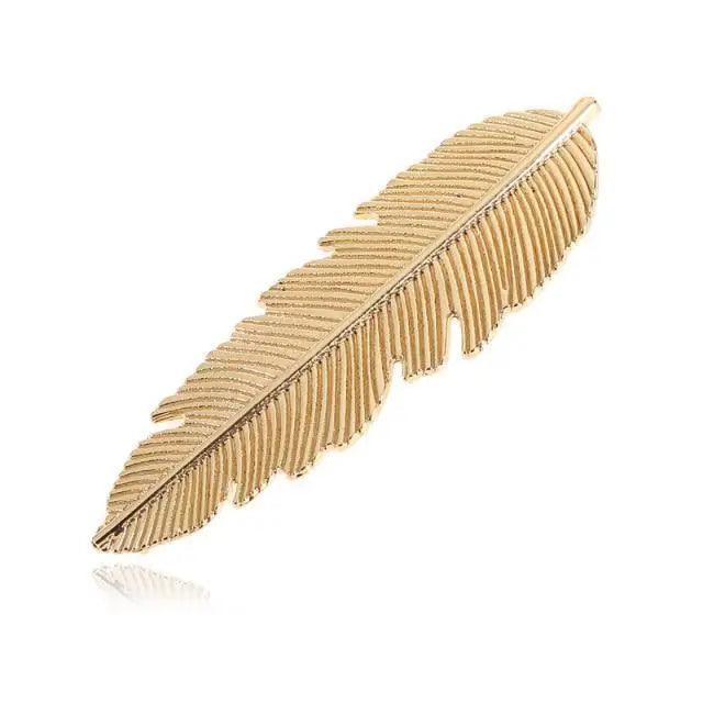 Women Elegant Leaf Feather Shaped Metal Gold Silver Hair Clip For Women Simple Design Ladies Hair Barrettes - 10