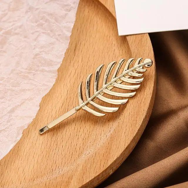 Women Elegant Leaf Feather Shaped Metal Gold Silver Hair Clip For Women Simple Design Ladies Hair Barrettes - 12