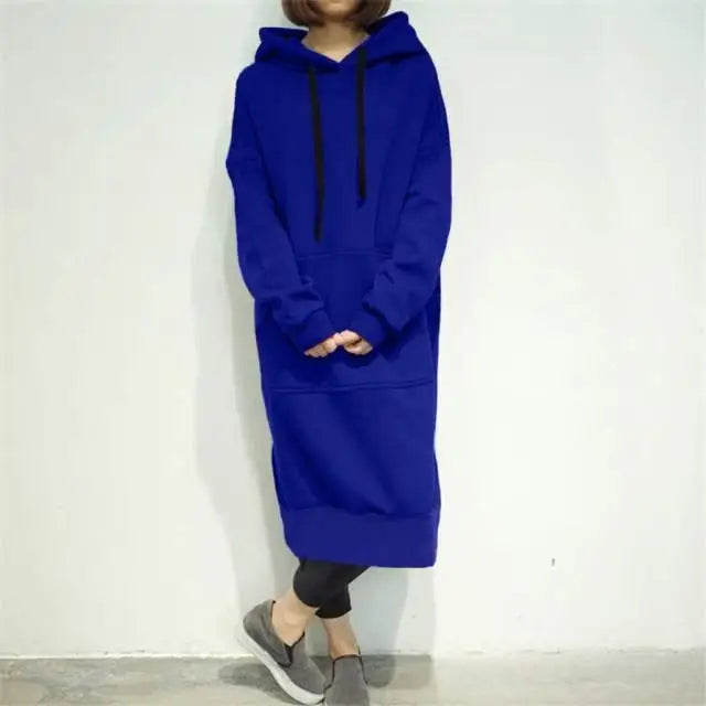 Women Loose Long Hoodie Casual Solid Color Hooded Sweatshirts Student's Autumn Winter Baggy Pullover Oversized Sweatshirt Dress - STEVVEX Fashion - 722, Autumn Hoodie, baggy hoodie, casual clothes, clothes, Hoodie, long hoodie, loose long hoodie, Oversized Hoodie, Pullover, sweatshirt, Sweatshirt Dress, Winter Hoodie, women clothes, women hoodie - Stevvex.com