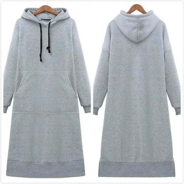 Women Loose Long Hoodie Casual Solid Color Hooded Sweatshirts Student's Autumn Winter Baggy Pullover Oversized Sweatshirt Dress - STEVVEX Fashion - 722, Autumn Hoodie, baggy hoodie, casual clothes, clothes, Hoodie, long hoodie, loose long hoodie, Oversized Hoodie, Pullover, sweatshirt, Sweatshirt Dress, Winter Hoodie, women clothes, women hoodie - Stevvex.com