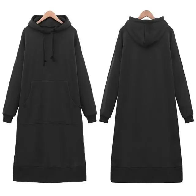 Women Loose Long Hoodie Casual Solid Color Hooded Sweatshirts Student's Autumn Winter Baggy Pullover Oversized Sweatshirt Dress - STEVVEX Fashion - 722, Autumn Hoodie, baggy hoodie, casual clothes, clothes, Hoodie, long hoodie, loose long hoodie, Oversized Hoodie, Pullover, sweatshirt, Sweatshirt Dress, Winter Hoodie, women clothes, women hoodie - Stevvex.com