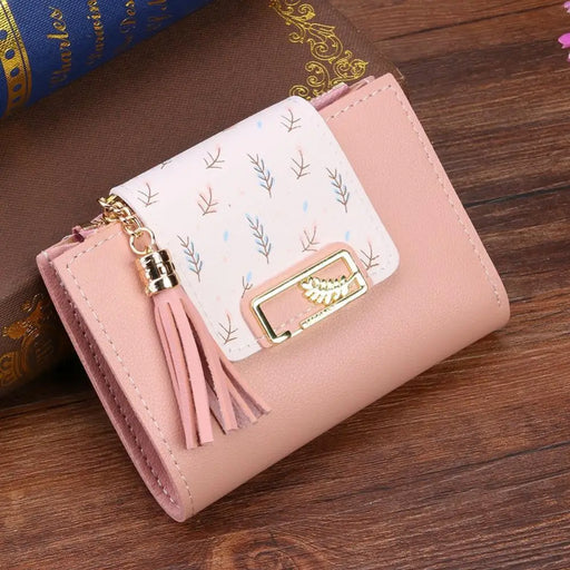Women Pink PU Leather Short Wallet Trendy New Fashion Vintage Mini Purses Cute Feather Design Wallets - STIL9375JGJHH