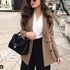 Women’s Fashionable Office Wear Double Breasted Plaid Blazer Coat Vintage Long Sleeve Pockets Female Outerwear Chic