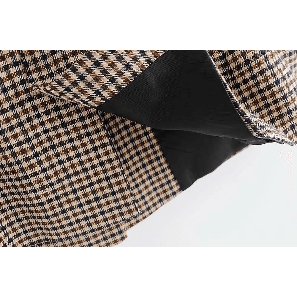 Women’s Fashionable Office Wear Double Breasted Plaid Blazer Coat Vintage Long Sleeve Pockets Female Outerwear Chic