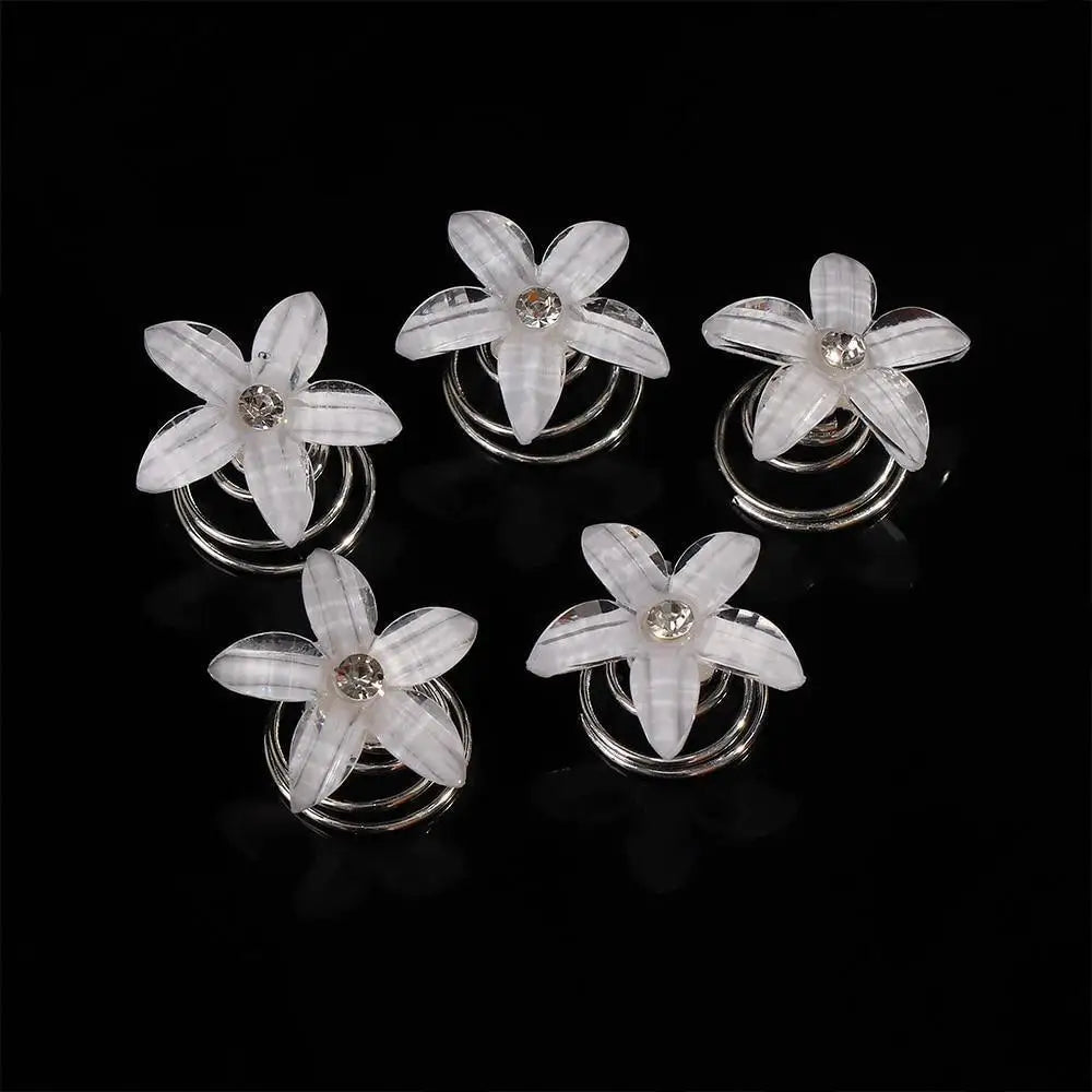 Women Shiny Flower Single Spiral Hairpin Modern Hair Pin Clip Beautiful 5 Hairpins For Ladies - STIL6587GBGUU