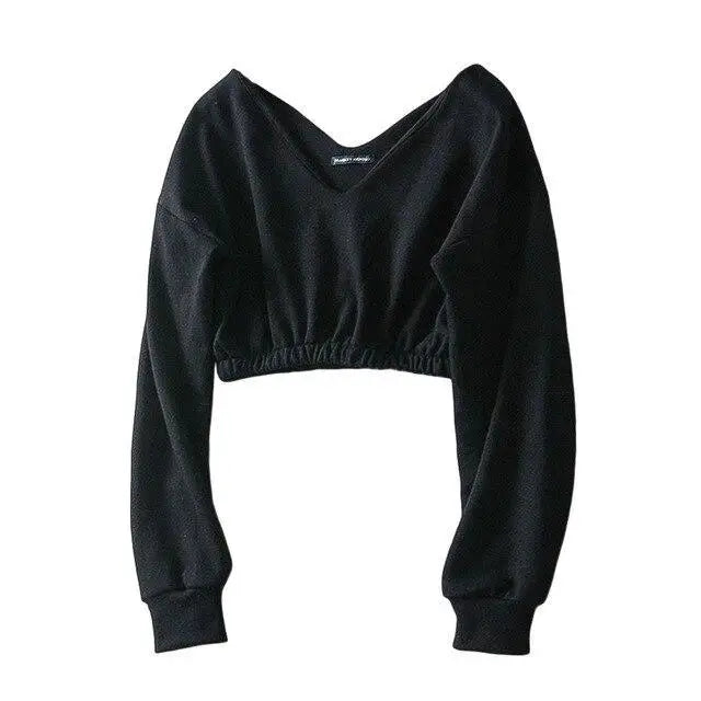 Women Sexy Sweatshirt Streetwear Hoodies Hip Pop Crop Top Female Long Sleeve Deep V Neck Pullovers - Treko - Cool Fashion, Cool Hoodies, Hoodies, Hoodies And Pants, Hoodies Sweatshirts, Jacket Hoodies, Loose Hoodies, Luxury Hoodies, Modern Hoodies, Multi Pockets Hoodies.  2021 dress, New Hoodies, New Sweatshirt, Stylish Hoodies, Sweatshirt, Women hoodie, Zipper Hooded- Stevvex.com