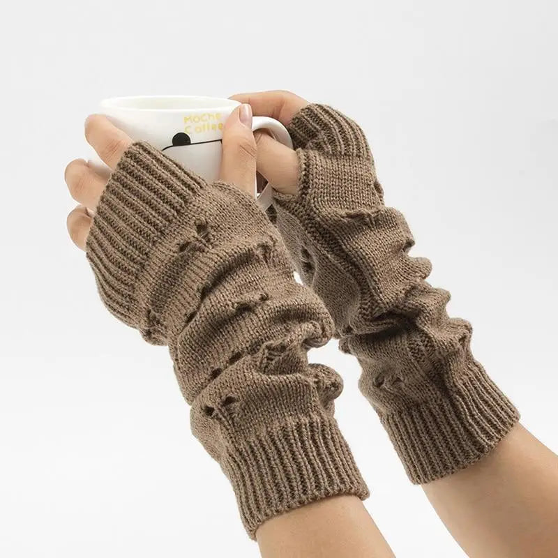 Women Vintage Gloves Hand Warmer Winter Gloves Women Arm Heart Mitten Warm Fingerless Gloves - STEVVEX Fashion - 717, autumn gloves, brown gloves, colorful gloves, comfortable gloves, Fingerless Gloves, glove, gloves, long gloves, long winter gloves, modern gloves, red gloves, stylish gloves, warm gloves, winter gloves, women gloves - Stevvex.com