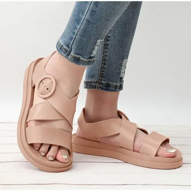 Womens Black Buckle Sandals Soft Casual Thick Comfort Fashion Stylish Design Women Sandals - ALLURELATION - 502, Beach Sandals, Black Sandals, Buckle Strap, Buckle Strap Sandals, Elastic Sandals, Elegant Sandals, Exclusive Womens Sandals, Sandals, Strong Sandals, Stylish Sandals, Summer Sandals, Women Sandals, Womens Sandals - Stevvex.com