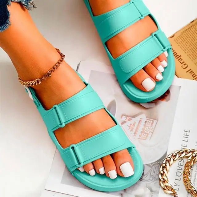 Womens Black Buckle Sandals Soft Casual Thick Comfort Fashion Stylish Design Women Sandals - ALLURELATION - 502, Beach Sandals, Black Sandals, Buckle Strap, Buckle Strap Sandals, Elastic Sandals, Elegant Sandals, Exclusive Womens Sandals, Sandals, Strong Sandals, Stylish Sandals, Summer Sandals, Women Sandals, Womens Sandals - Stevvex.com