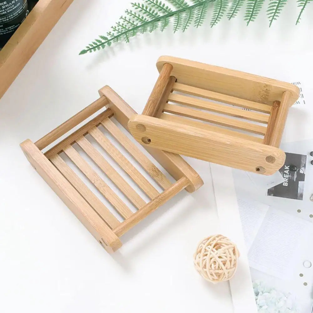 Wooden Natural Bamboo Soap Dishes Tray Holder Storage Soap Rack Plate Box Container Portable Bathroom Soap Dish Storage