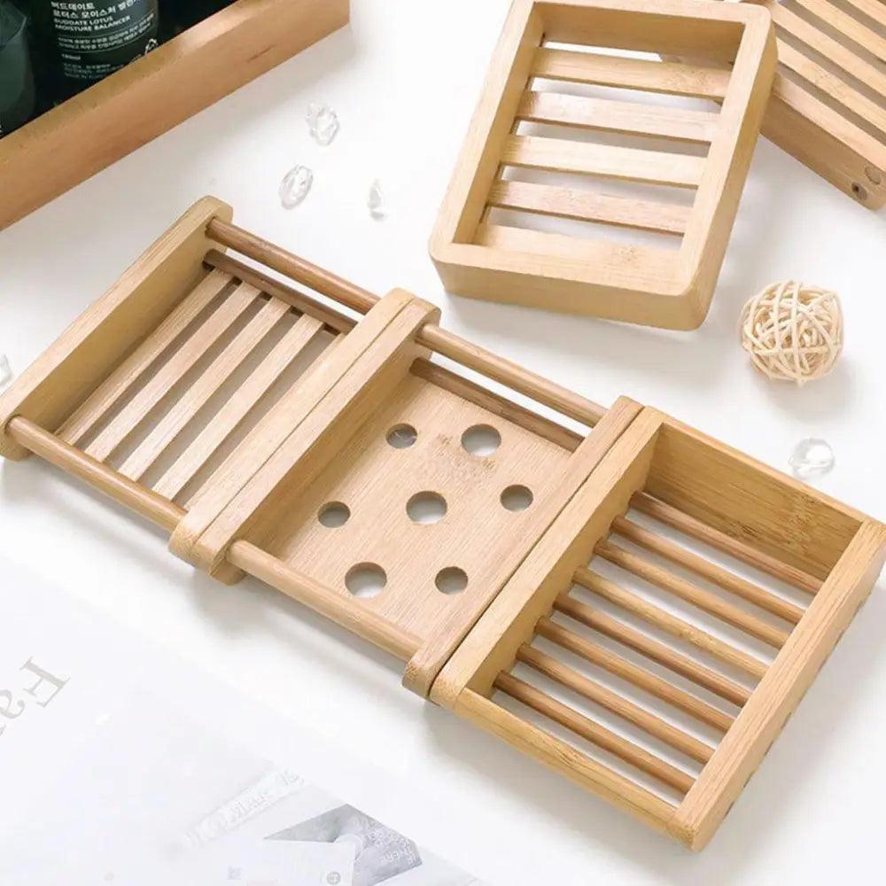 Wooden Natural Bamboo Soap Dishes Tray Holder Storage Soap Rack Plate Box Container Portable Bathroom Soap Dish Storage