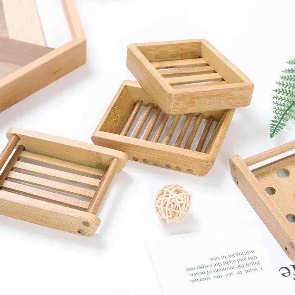 Wooden Natural Bamboo Soap Dishes Tray Holder Storage Soap Rack Plate Box Container Portable Bathroom Soap Dish Storage